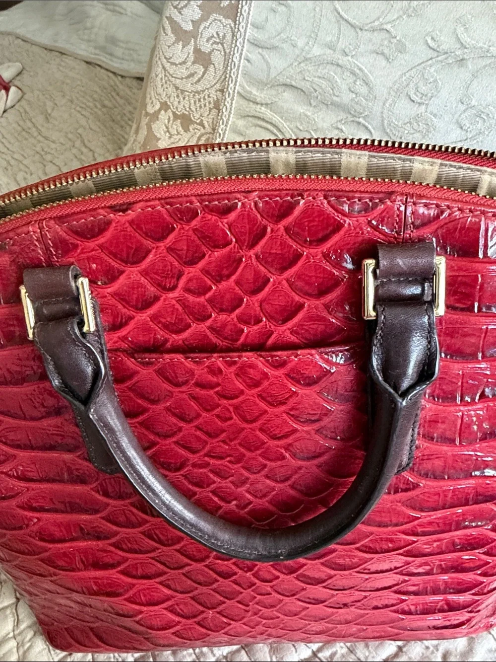 Brahmin bag large red and brown like new 16” by 11”